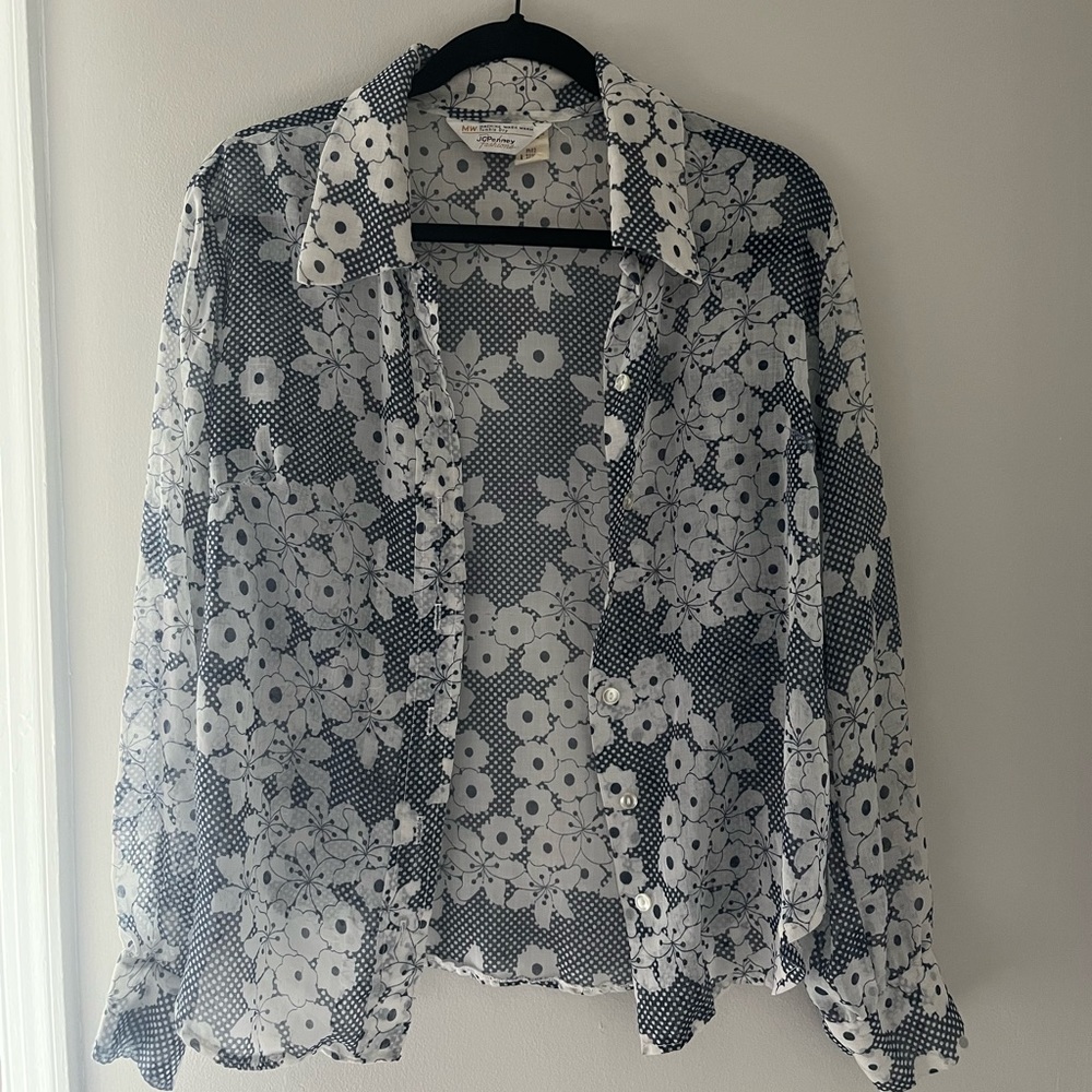 Vintage JC Penny sheer floral button up